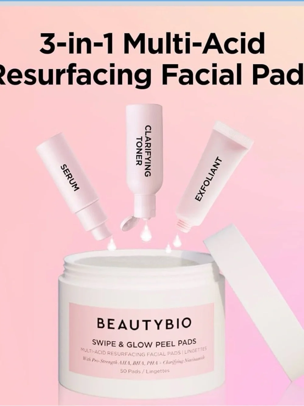 BeautyBio Swipe & Glow Peel Pads, Clarifying Resurfacing Multi-Acid Facial Pads
